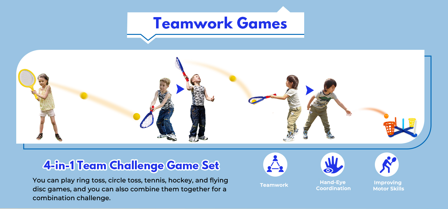 5-in-1 Outdoor Game Set— Ring Toss, Paddle Game, Scoop Ball, Flying Disc, and Basketball Toss —