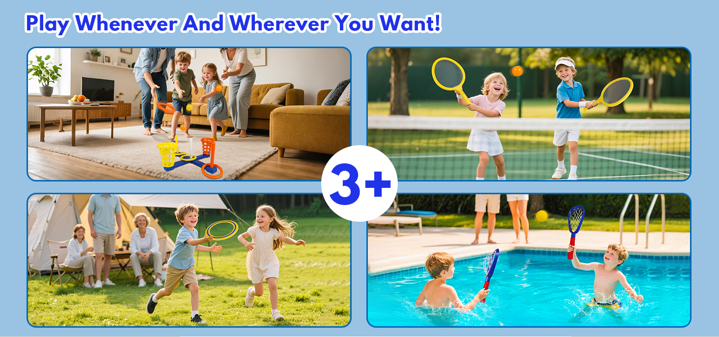 5-in-1 Outdoor Game Set— Ring Toss, Paddle Game, Scoop Ball, Flying Disc, and Basketball Toss —