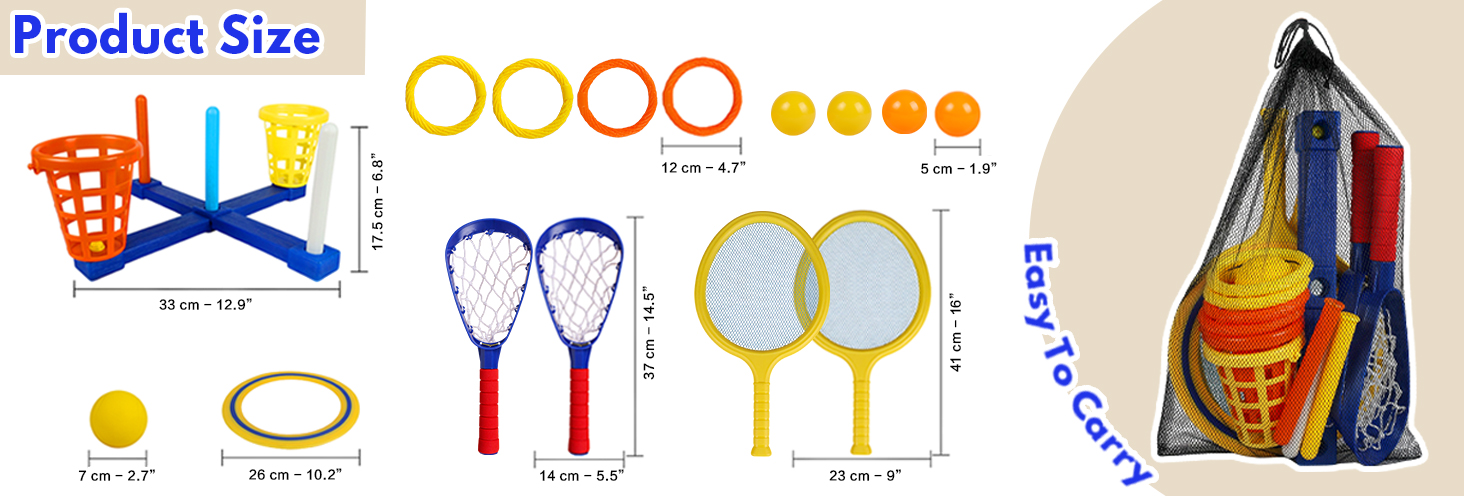 5-in-1 Outdoor Game Set— Ring Toss, Paddle Game, Scoop Ball, Flying Disc, and Basketball Toss —