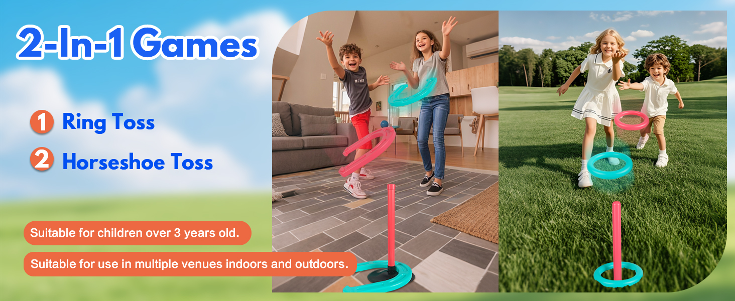 Giant Horseshoe Game Set for Adults and Families — Oversized Lawn Tossing Game with Giant Horseshoes, Rings, Stakes, and Stands