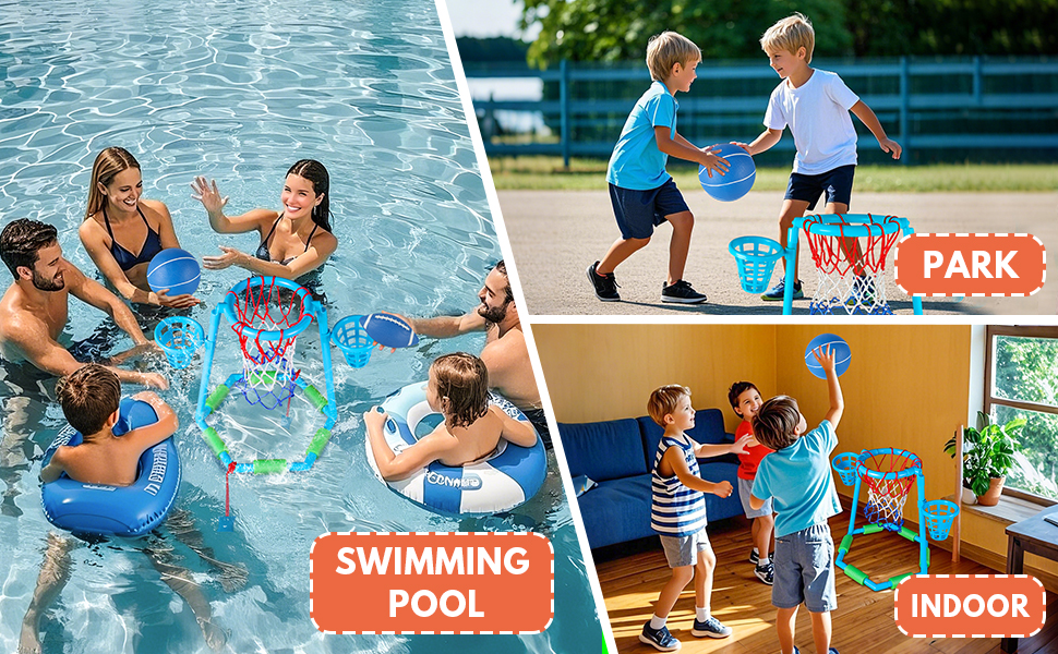 Inflatable Floating Pool Basketball Hoop Set with 2 Water Balls and Pump, Portable Water Sport Equipment