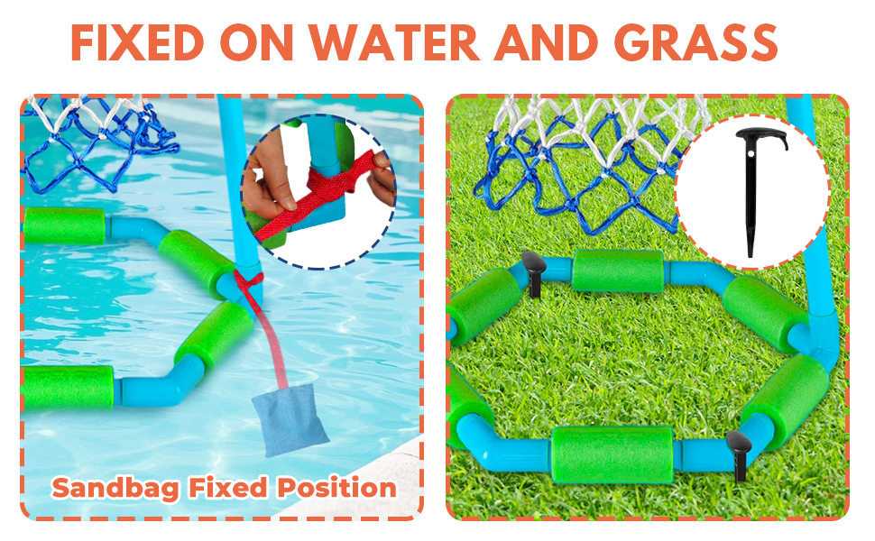 Inflatable Floating Pool Basketball Hoop Set with 2 Water Balls and Pump, Portable Water Sport Equipment