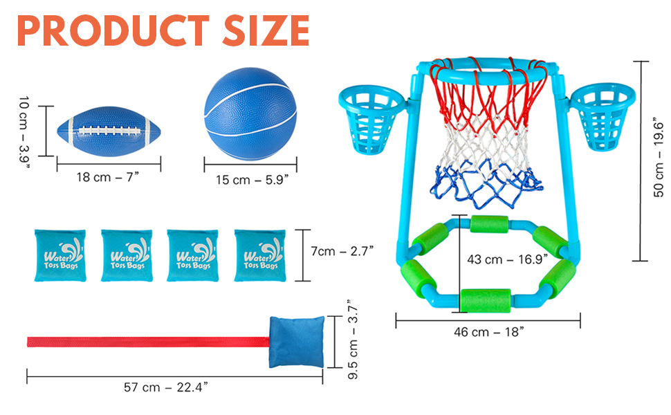 Inflatable Floating Pool Basketball Hoop Set with 2 Water Balls and Pump, Portable Water Sport Equipment