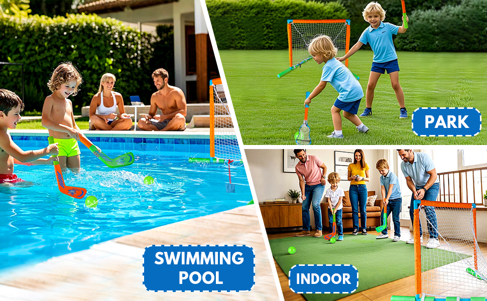 Floating Pool Sports Equipment – Floating Goal with Multi-Sport Sticks, Balls