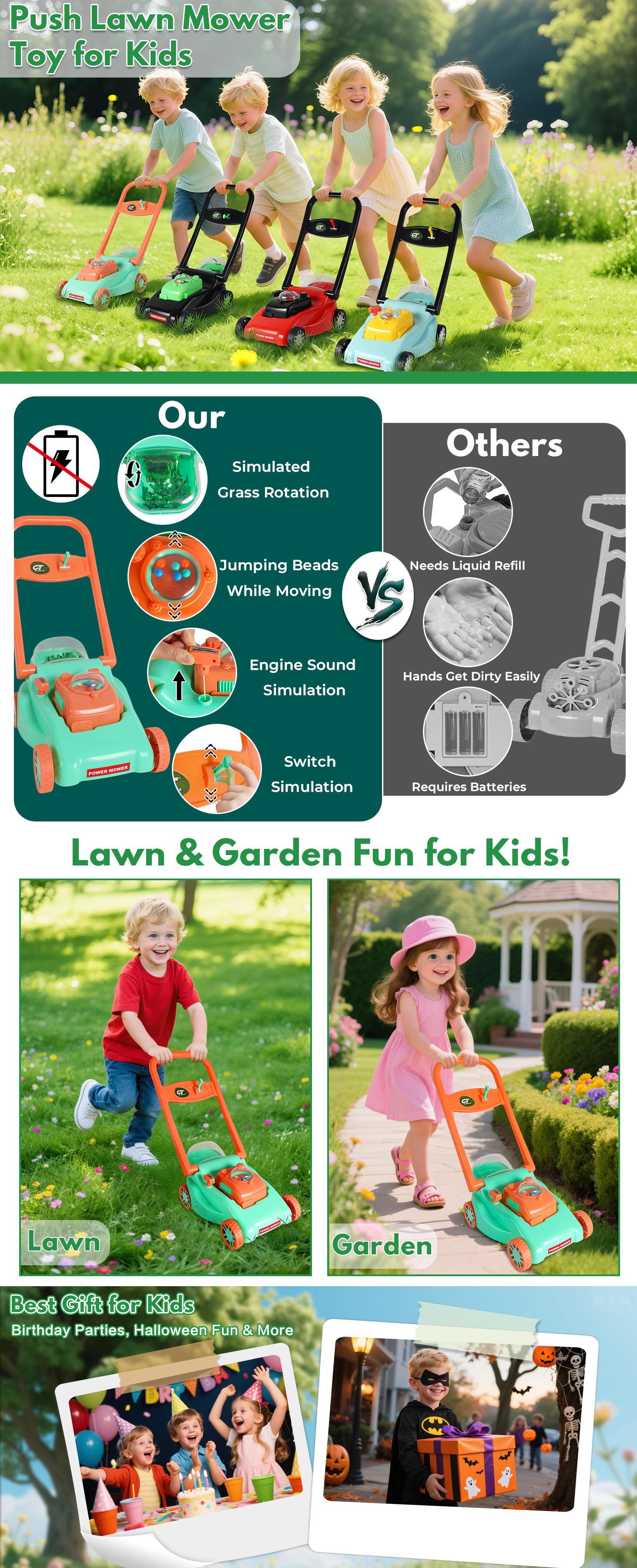 Kids Push Lawn Mower Pretend Play Toy