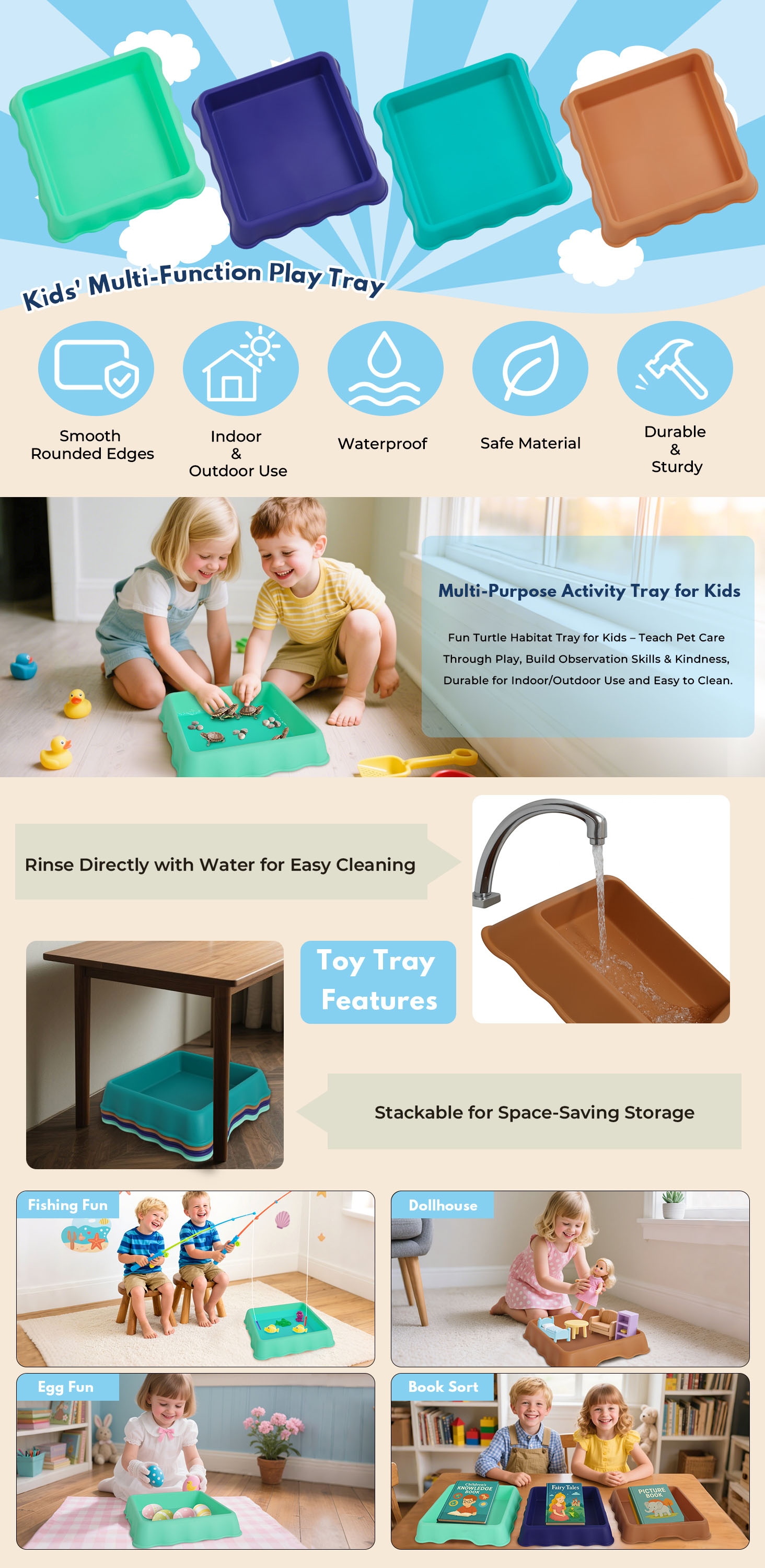 Kids Sensory Play Tray Set of 4