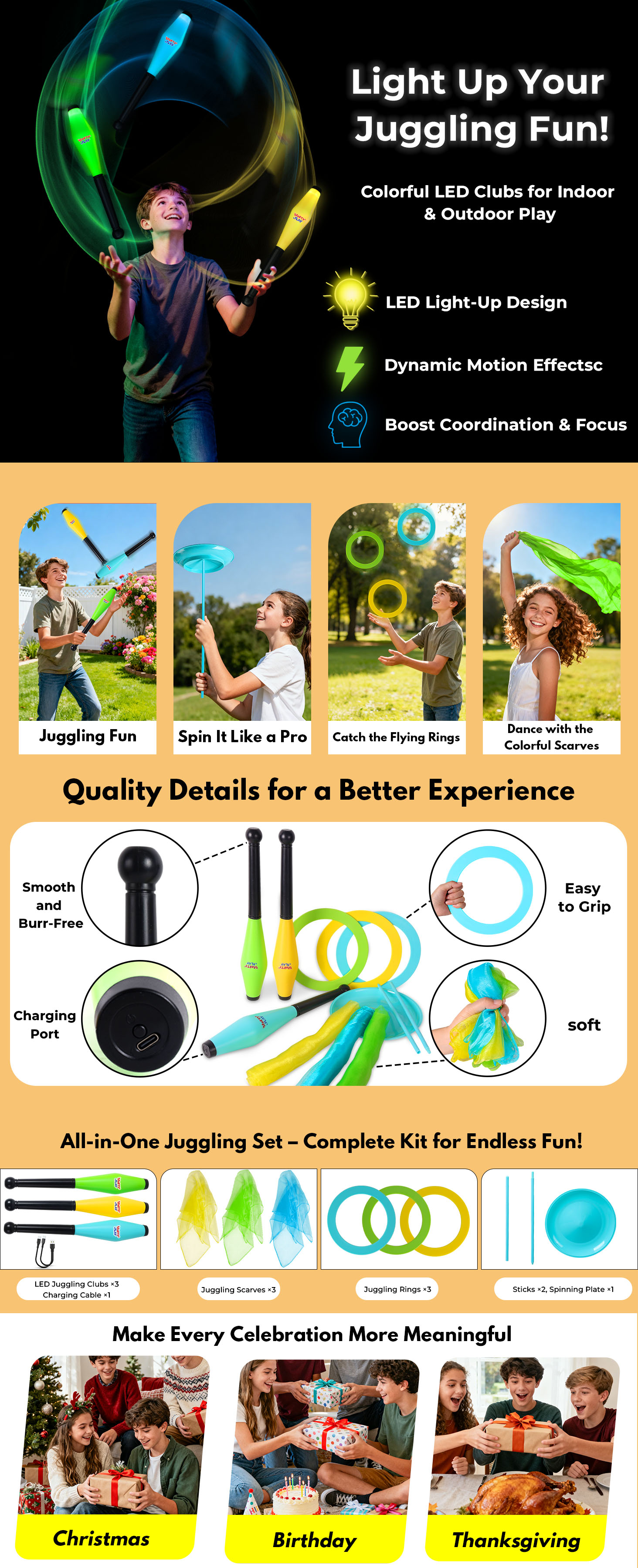 LED Juggling Toy Set for Kids