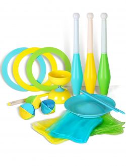 4 in 1, juggling game set, indoor and outdoor, diabolo, juggling ball, juggling scarf, juggling disc, juggling sticks.