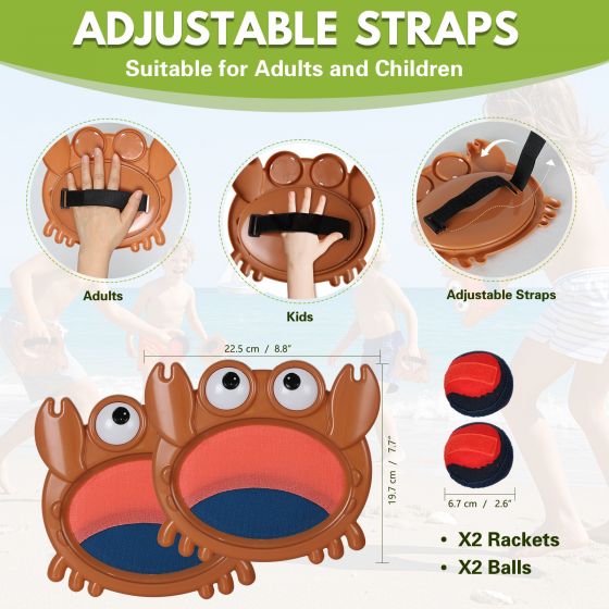 Waterproof Toss and Catch Ball Set, Soft and Safe Paddle Game with Unbreakable Crab Design – Perfect for Beach, Lawn, and Backyard
