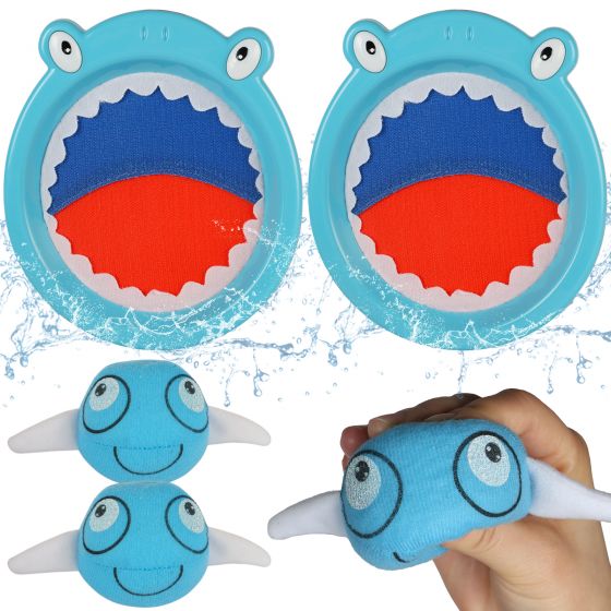 Waterproof Toss and Catch Ball Set — Soft & Safe Paddle Game with Shatterproof Shark Design — Ideal for Beach, Lawn, and Backyard