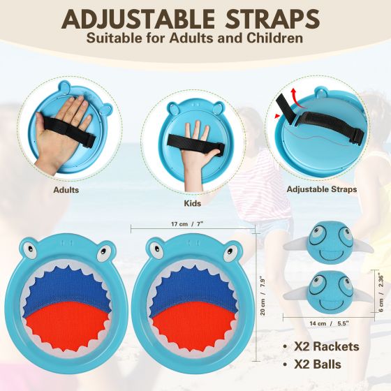 Waterproof Toss and Catch Ball Set — Soft & Safe Paddle Game with Shatterproof Shark Design — Ideal for Beach, Lawn, and Backyard