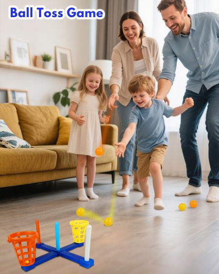 5-in-1 Outdoor Game Set— Ring Toss, Paddle Game, Scoop Ball, Flying Disc, and Basketball Toss —