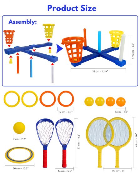 5-in-1 Outdoor Game Set— Ring Toss, Paddle Game, Scoop Ball, Flying Disc, and Basketball Toss —