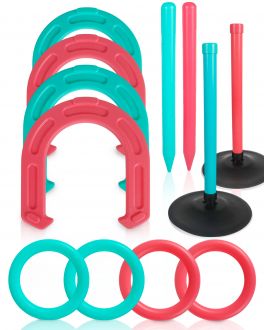 Giant Horseshoe Game Set for Adults and Families — Oversized Lawn Tossing Game with Giant Horseshoes, Rings, Stakes, and Stands