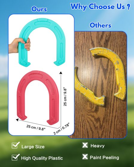 Giant Horseshoe Game Set for Adults and Families — Oversized Lawn Tossing Game with Giant Horseshoes, Rings, Stakes, and Stands