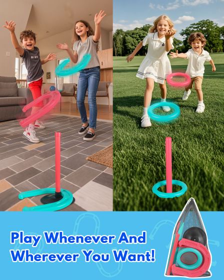 Giant Horseshoe Game Set for Adults and Families — Oversized Lawn Tossing Game with Giant Horseshoes, Rings, Stakes, and Stands