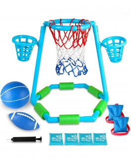 Inflatable Floating Pool Basketball Hoop Set with 2 Water Balls and Pump, Portable Water Sport Equipment