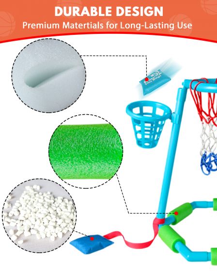 Inflatable Floating Pool Basketball Hoop Set with 2 Water Balls and Pump, Portable Water Sport Equipment