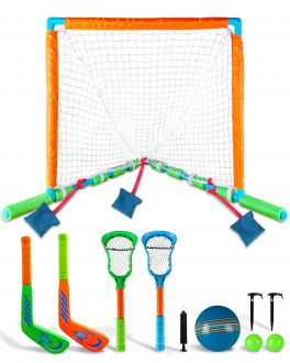 Floating Pool Sports Equipment – Floating Goal with Multi-Sport Sticks, Balls & Pump
