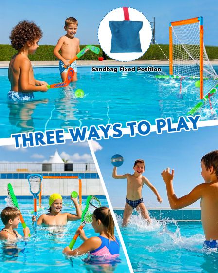 Floating Pool Sports Equipment – Floating Goal with Multi-Sport Sticks, Balls & Pump