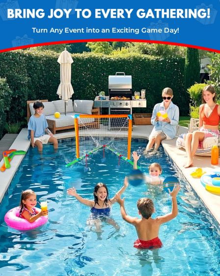 Floating Pool Sports Equipment – Floating Goal with Multi-Sport Sticks, Balls & Pump