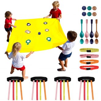 4-in-1 Outdoor Team Challenge Game Set – Includes Hole Tarp Ball Game