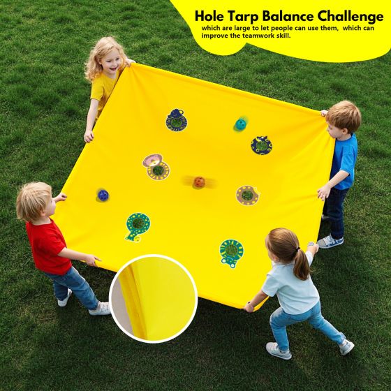 4-in-1 Outdoor Team Challenge Game Set – Includes Hole Tarp Ball Game