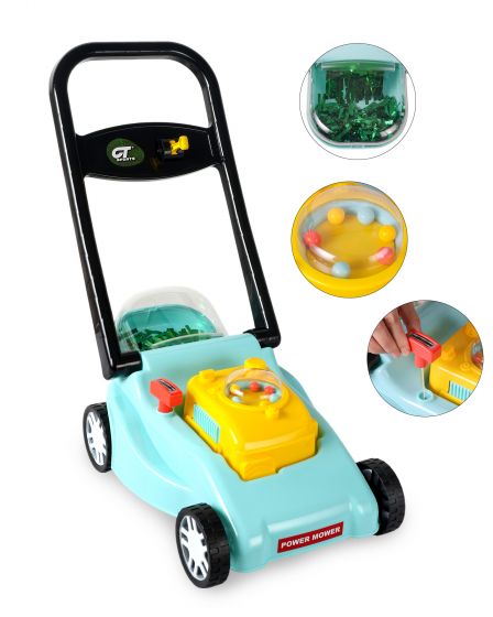 Kids' lawnmower with realistic mowing motions and sound effects, no batteries required.