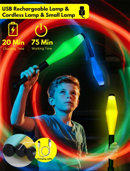 LED Juggling Sticks for Kids - Glow in the Dark Great for Developing Skills and Coordination Fun Gift for Birthdays and Holidays
