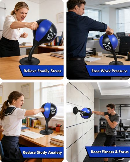 Blue Desktop Punching Bag with Suction Base